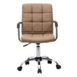 Modern Brown Faux Leather Office Desk Chair with Armrest - Image 2